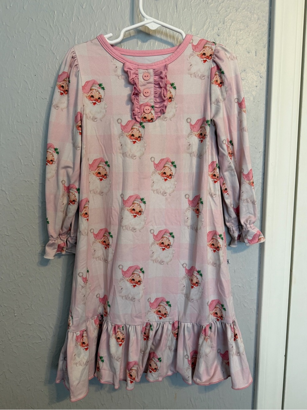 Caden Lane Pink Santa Print Ruffle Nightgown